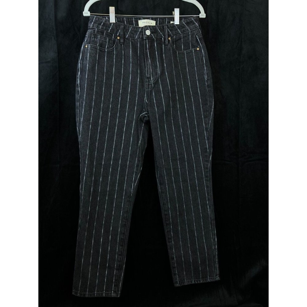 Pacsun Womens Pin Striped Black Mom Jeans Size 28